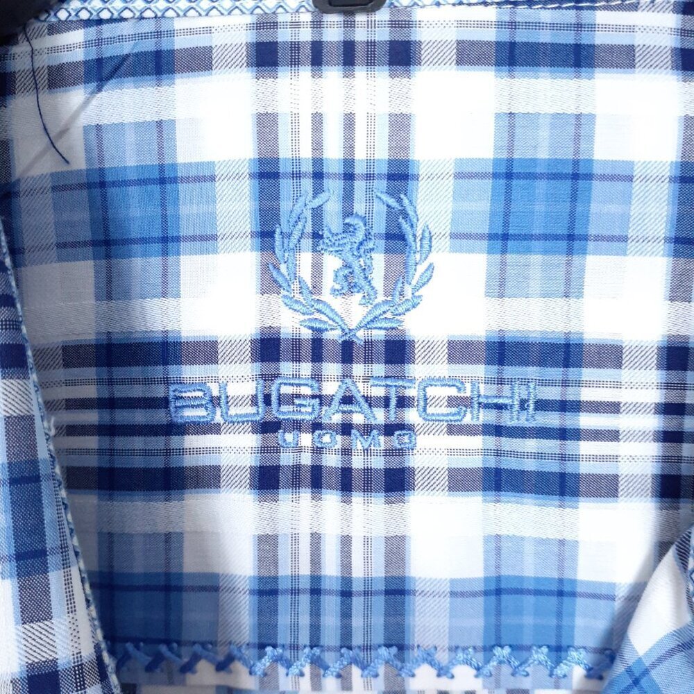 Bugatchi Uomo Mens Button Up Shirt L Classic Fit Blue Plaid 388A - Picture 3 of 5